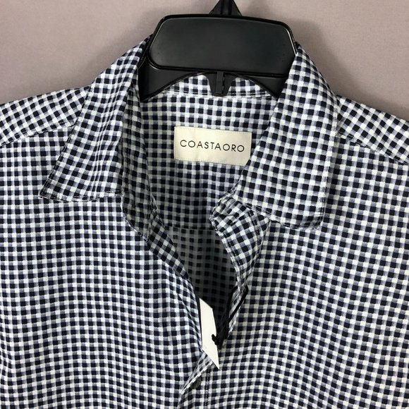Coastaoro Blue White Check Short Sleeve Button Up Shirt Sz Large - Picture 2 of 7